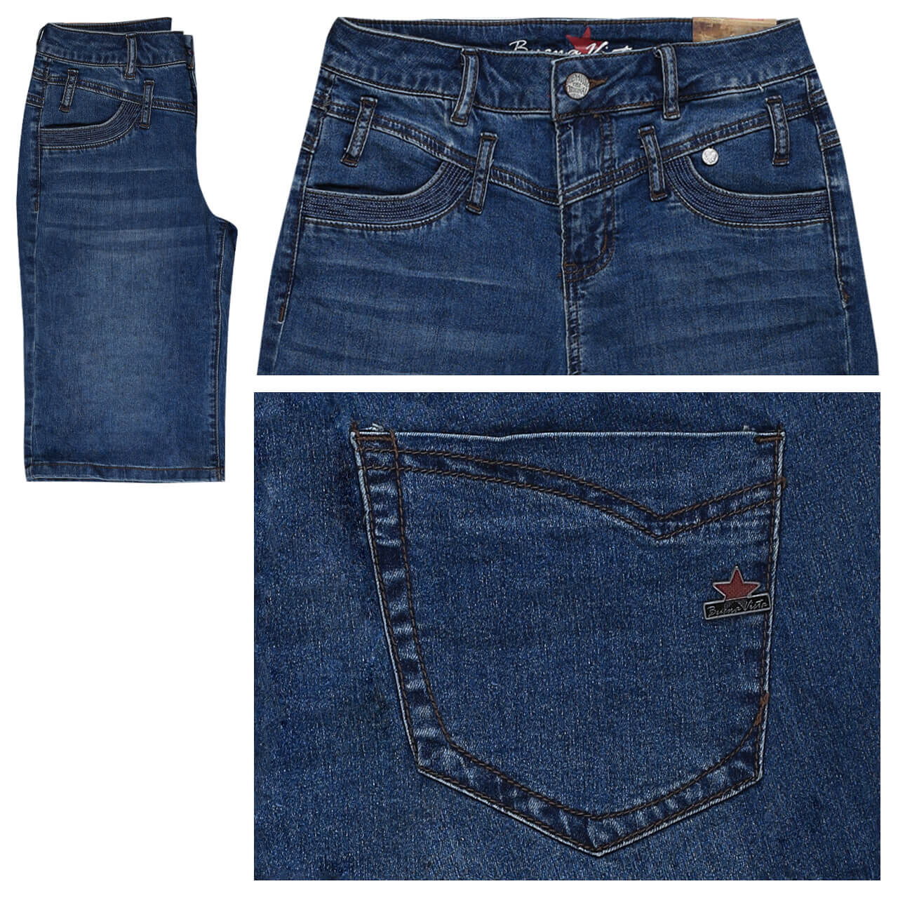 Buena Vista Jeans Florida-Short Stretch Denim für Damen in Mittelblau angewaschen, FarbNr.: 4543