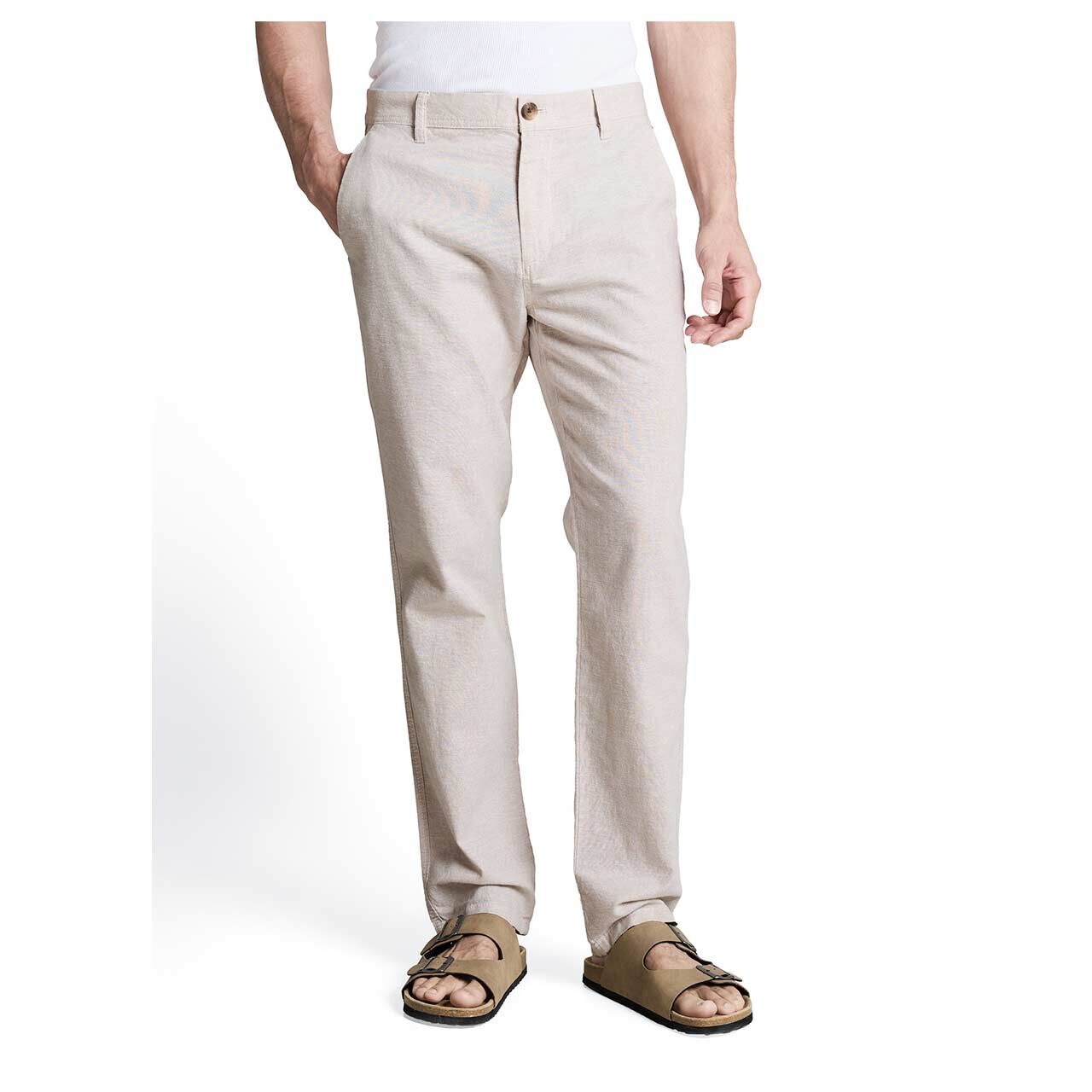 Leinen Chinohose von Tom Tailor in Beige meliert, Vorderansicht am Model