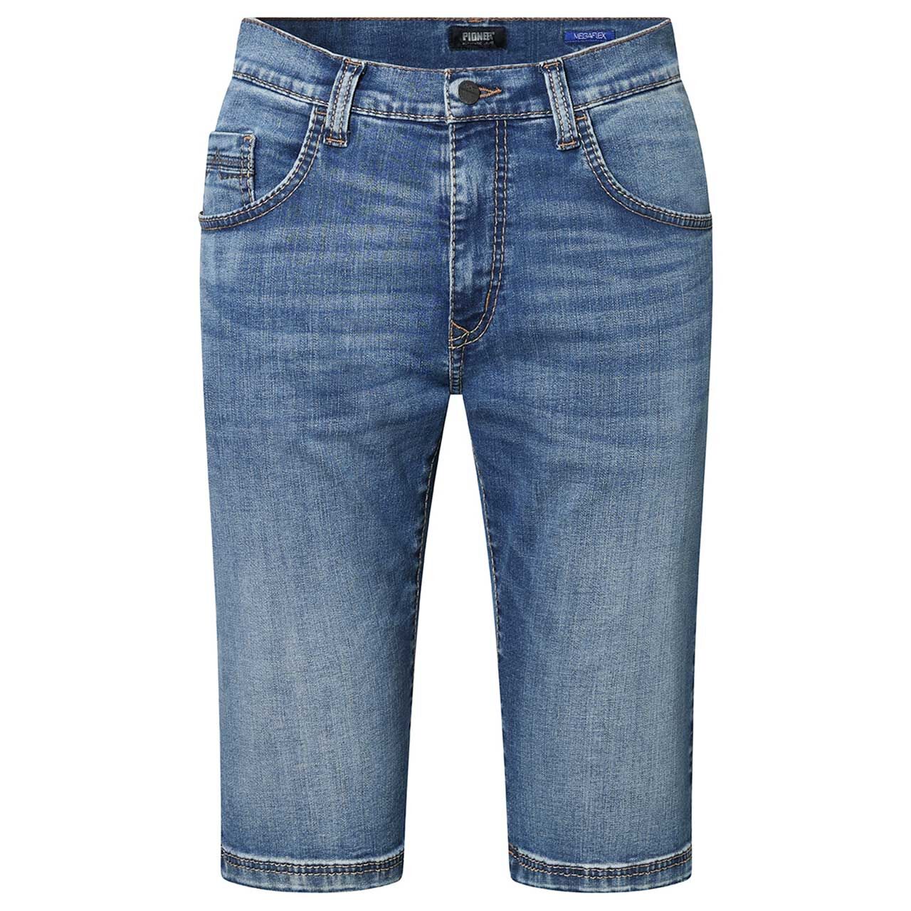 Bermuda Jeans Rouven Megaflex von Pioneer in Blau angewaschen, Vorderansicht