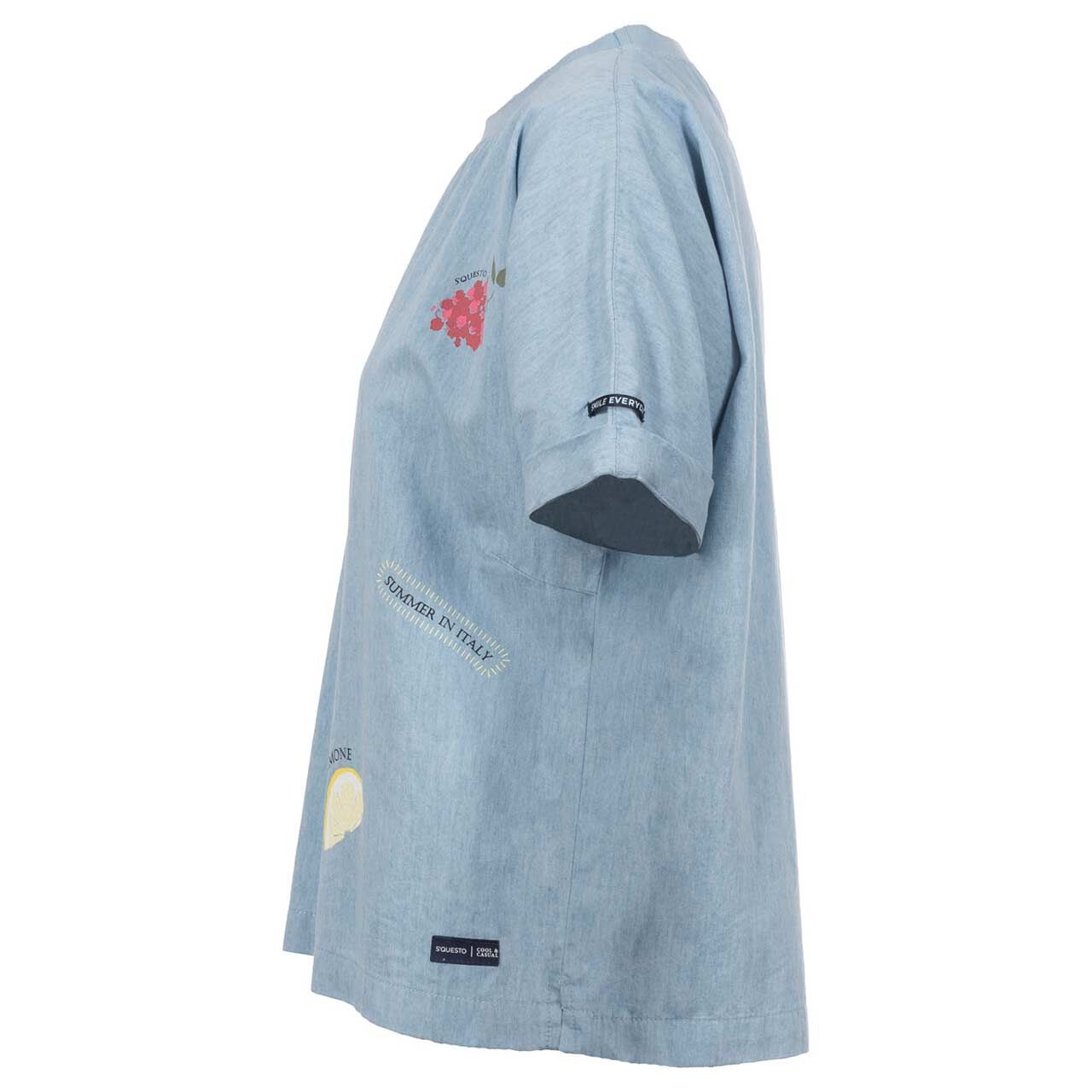 Damen Kurzarm Bluse von Soquesto in Blau mit Print, Seitenansicht