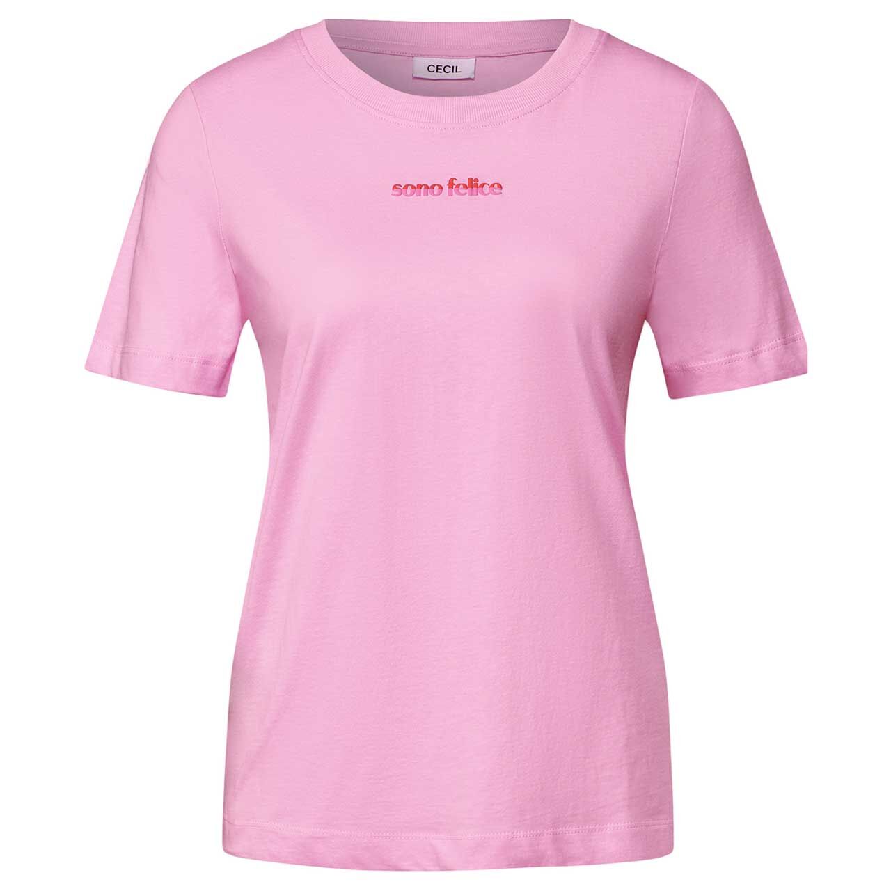 Cecil Damen T-Shirt Chest Wording cherry blossom pink