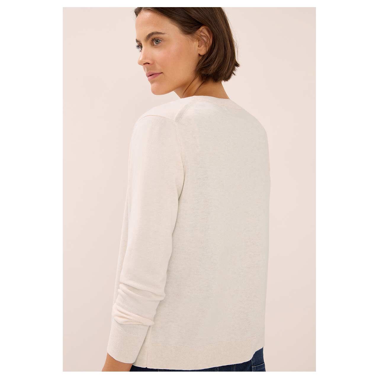 Damen Strickjacke Buttoned Cardigan von Cecil in Hellbeige, Rückansicht am Model