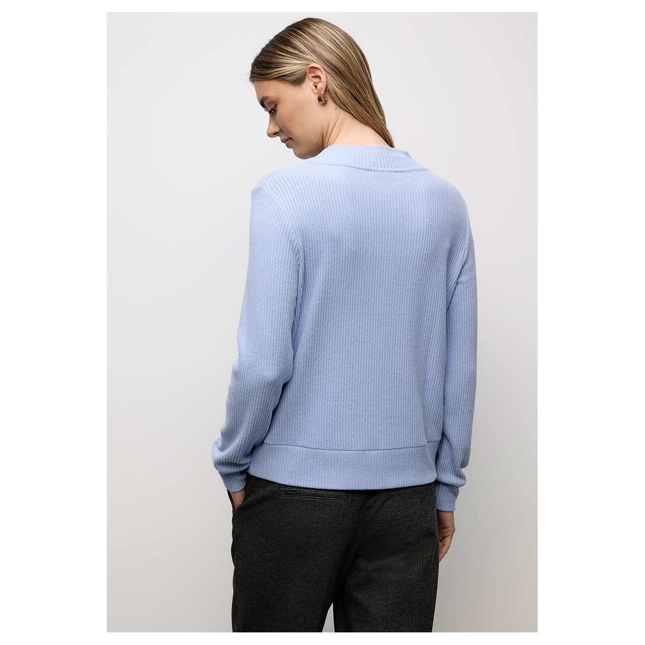 Damen Langarm Shirt Soft Rib Turtle Neck von Street One in Hellblau meliert, Rückansicht