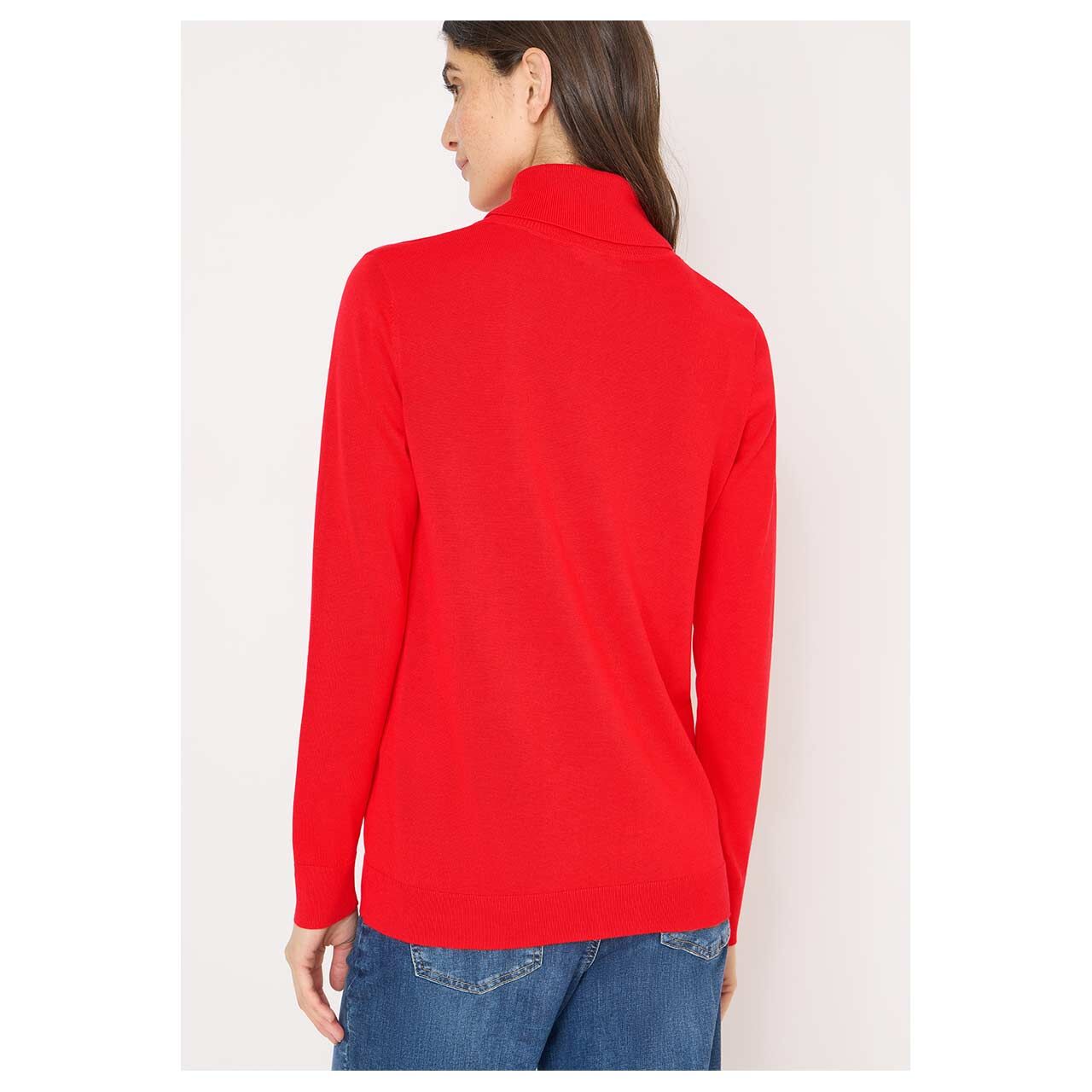 Damen Rollkragen Pullover Basic Roll Neck von Cecil in Orange-Rot, Rückansicht am Model