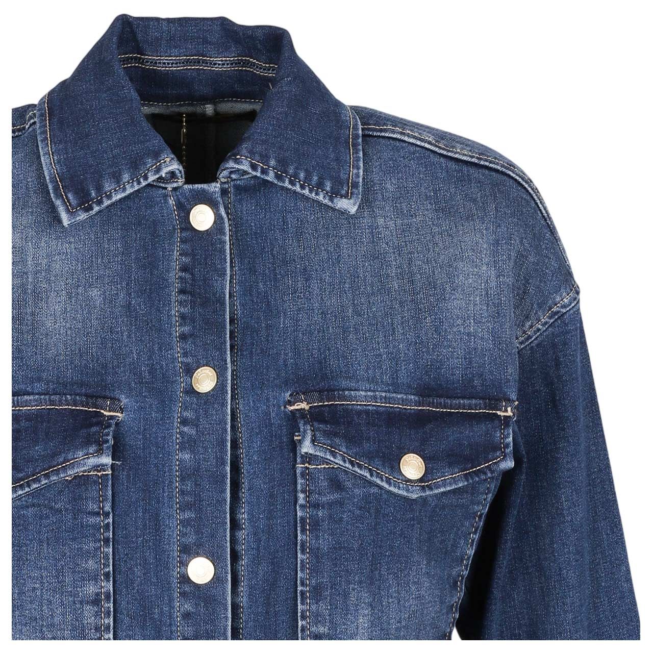 Damen Langarm Bluse von  Senoritas ICON in Blau angewaschen, detaillierte Vorderansicht