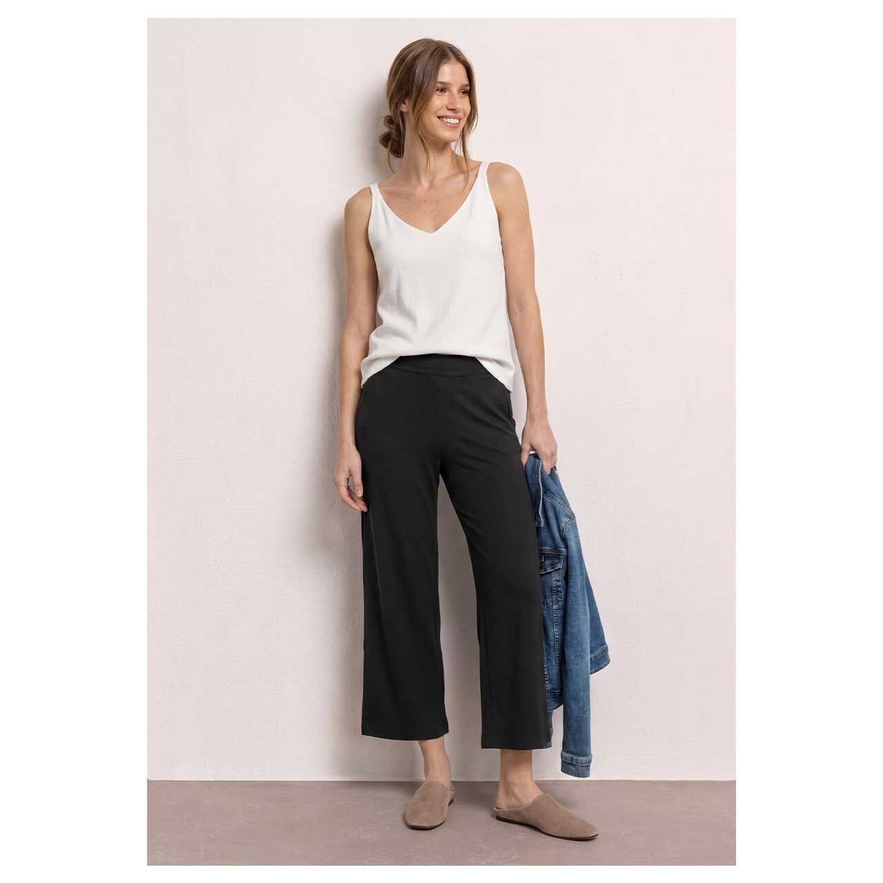 Stretch Damen 7/8 Hose Emee Wide Leg von Street One in Schwarz, Ganzkörperansicht