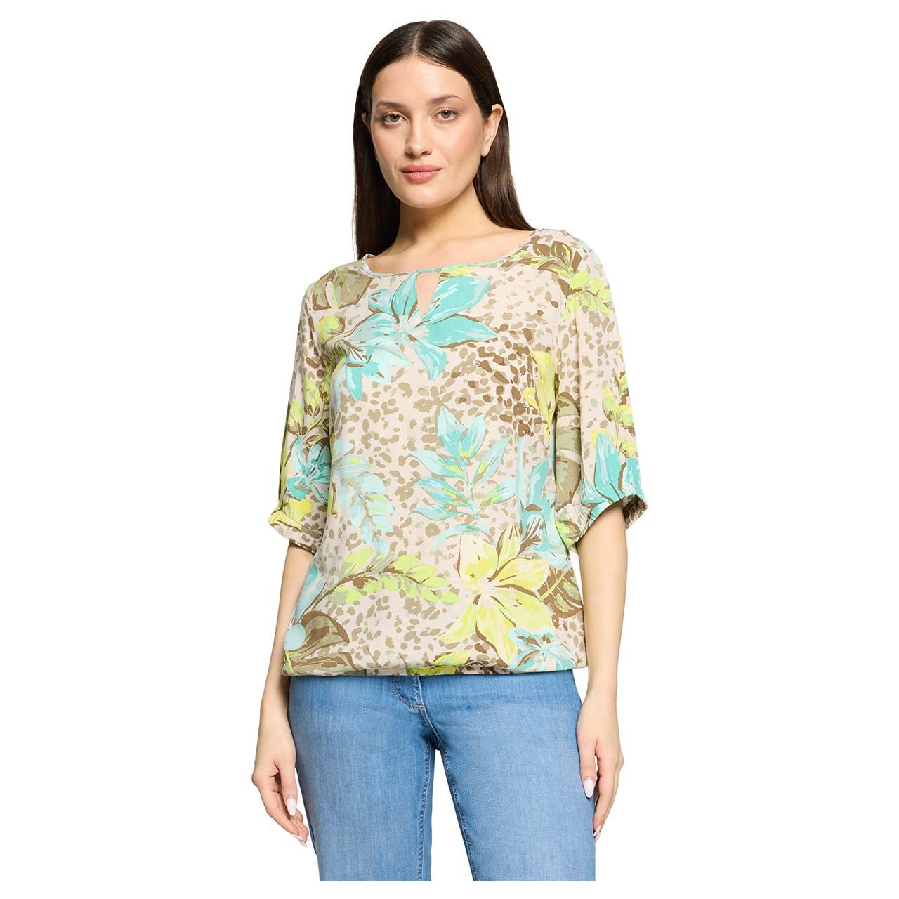 Damen Kurzarm Bluse von Betty Barclay in Beige mit Print, Vorderansicht am Model