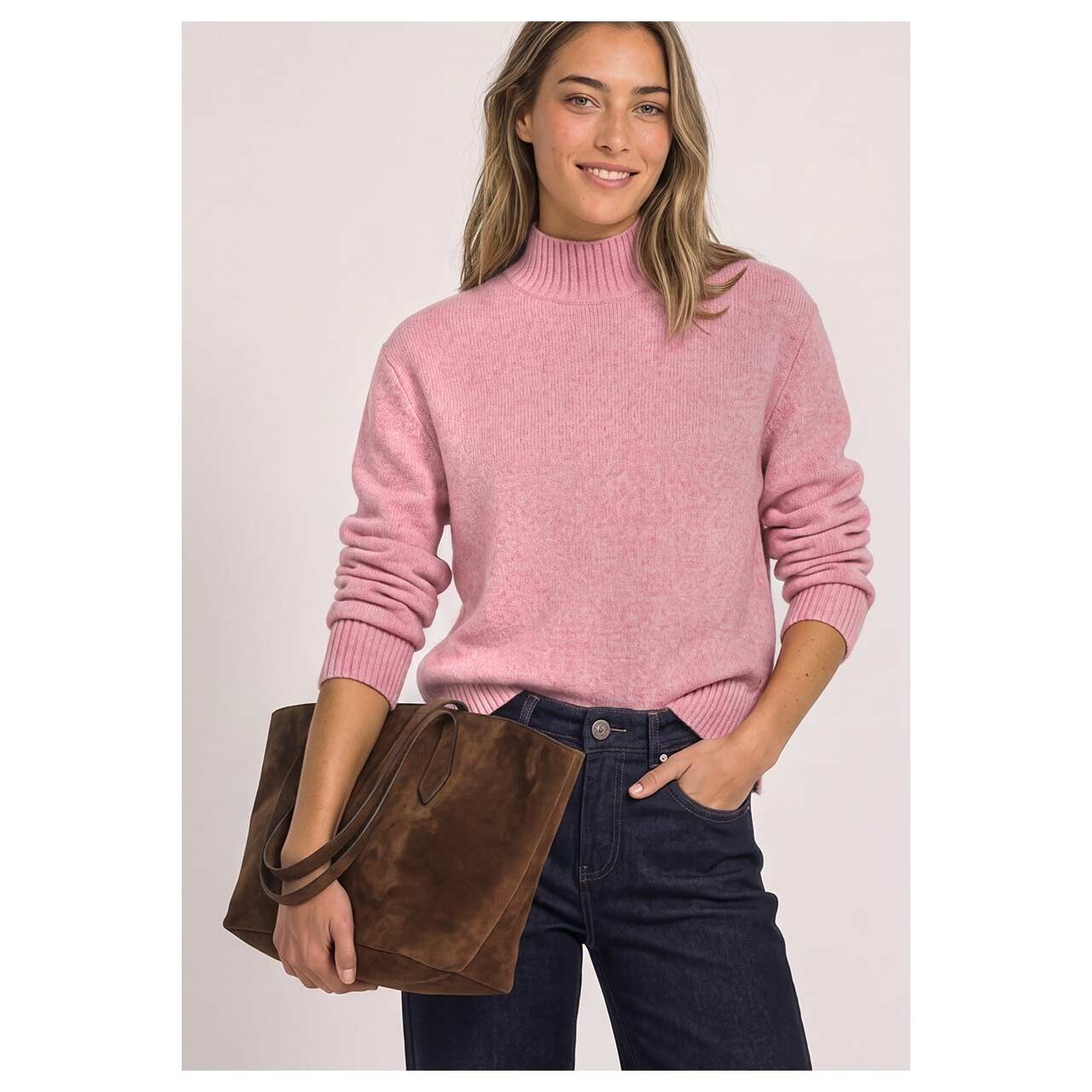 Damen Pullover Cosy Mouliné von Street One in Rosa meliert, Vorderansicht am Model