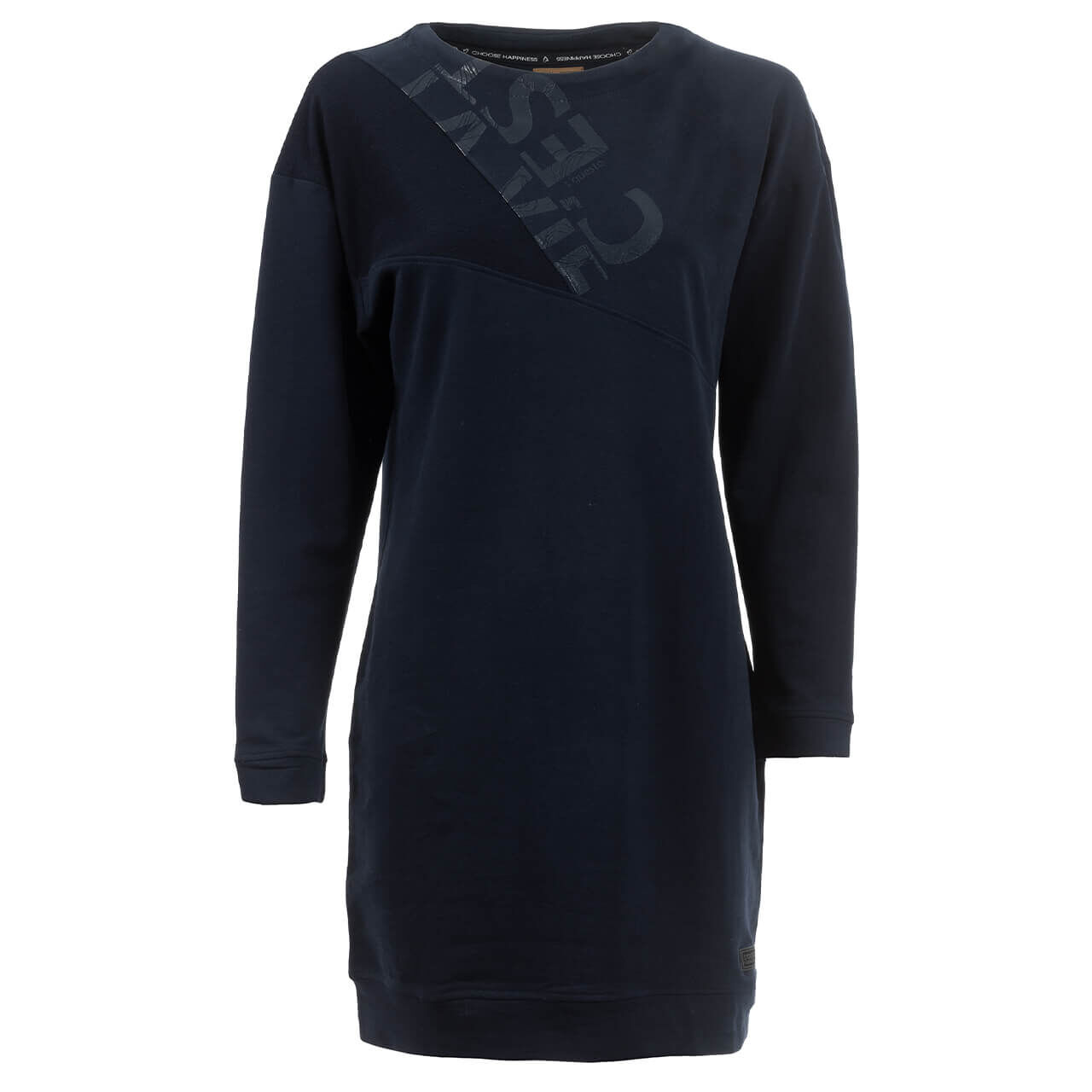 Soquesto Damen Langarm Kleid navy wording