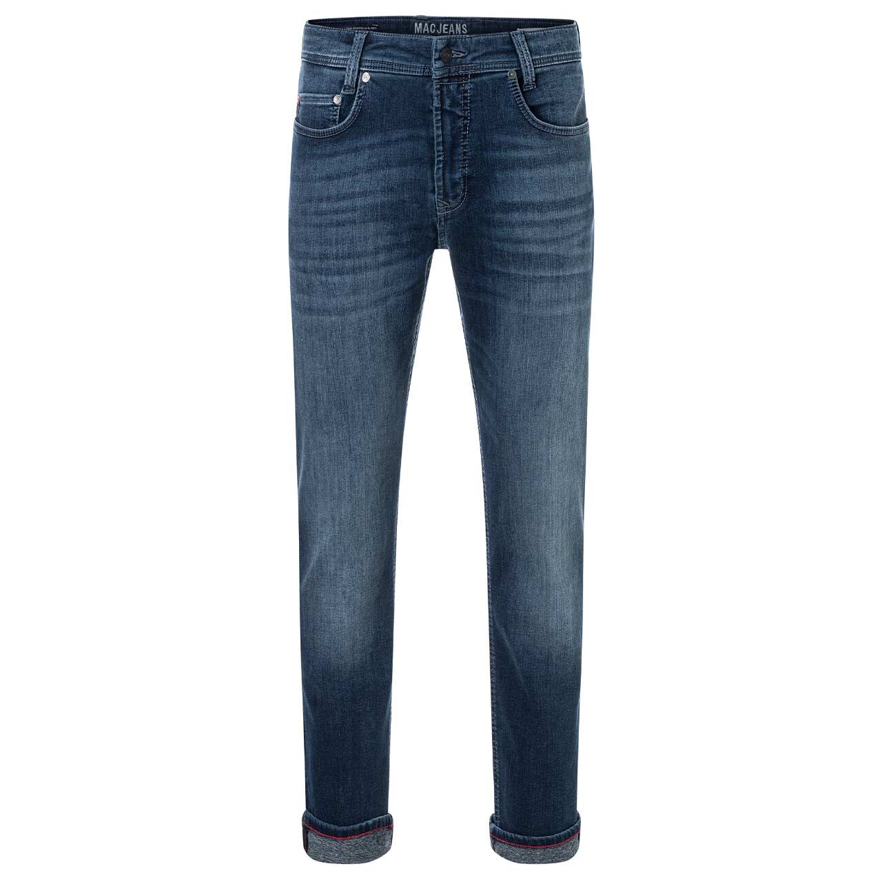 Stretch Herrenjeans Flexx von MAC in Dunkelblau angewaschen, Vorderansicht