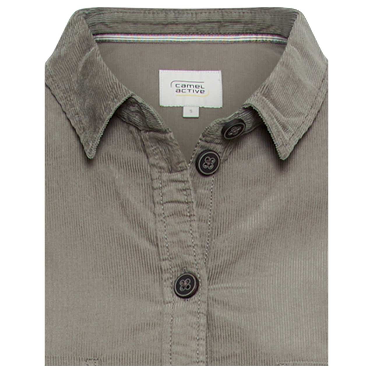 Damen Langarm Cord Kleid von Camel active in Olivgrün, detaillierte Vorderansicht