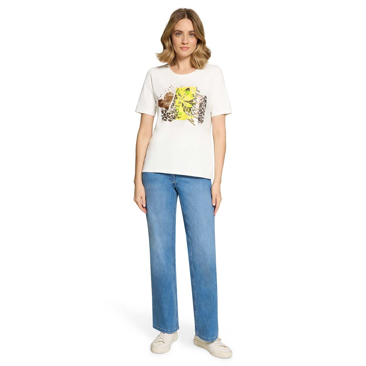 Damen T-Shirt von Betty Barclay in Cremeweiß mit Print, Ganzkörperansicht am Model