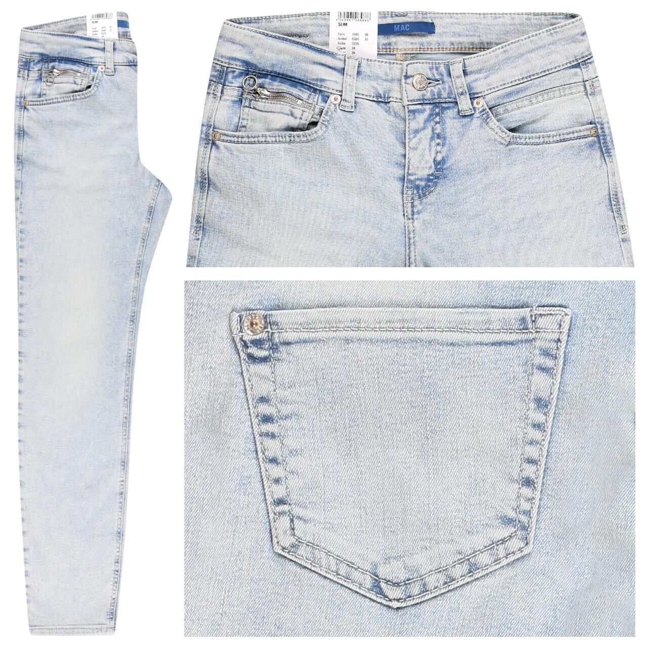 MAC Jeans Slim für Damen in Hellblau verwaschen, FarbNr.: D226