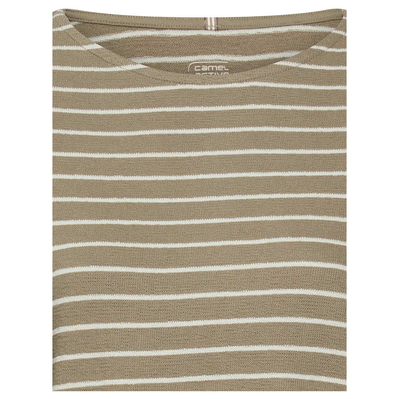 Damen Langarm Shirt von Camel active in Salbeigrün gestreift, detaillierte Vorderansicht