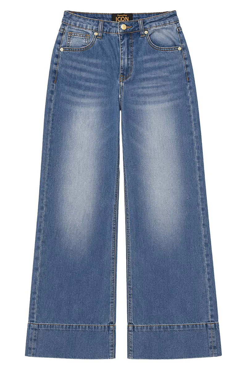 Vorderansicht der Senoritas Icon Long Beach Damenjeans in Blau
