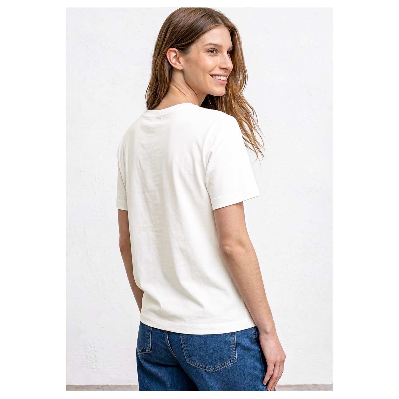 Damen T-Shirt Basic Chest Print von Street One in Cremeweiß mit Print, Rückansicht am Model