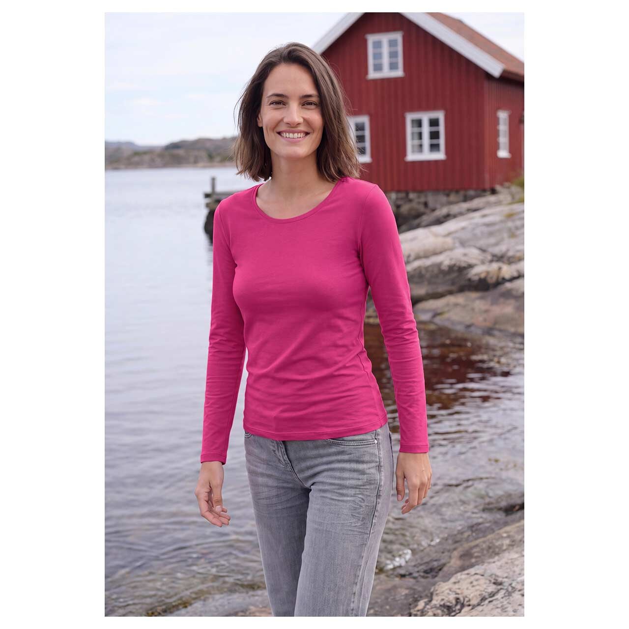 Damen Langarm Shirt Pia von Cecil in Pink, Vorderansicht am Model