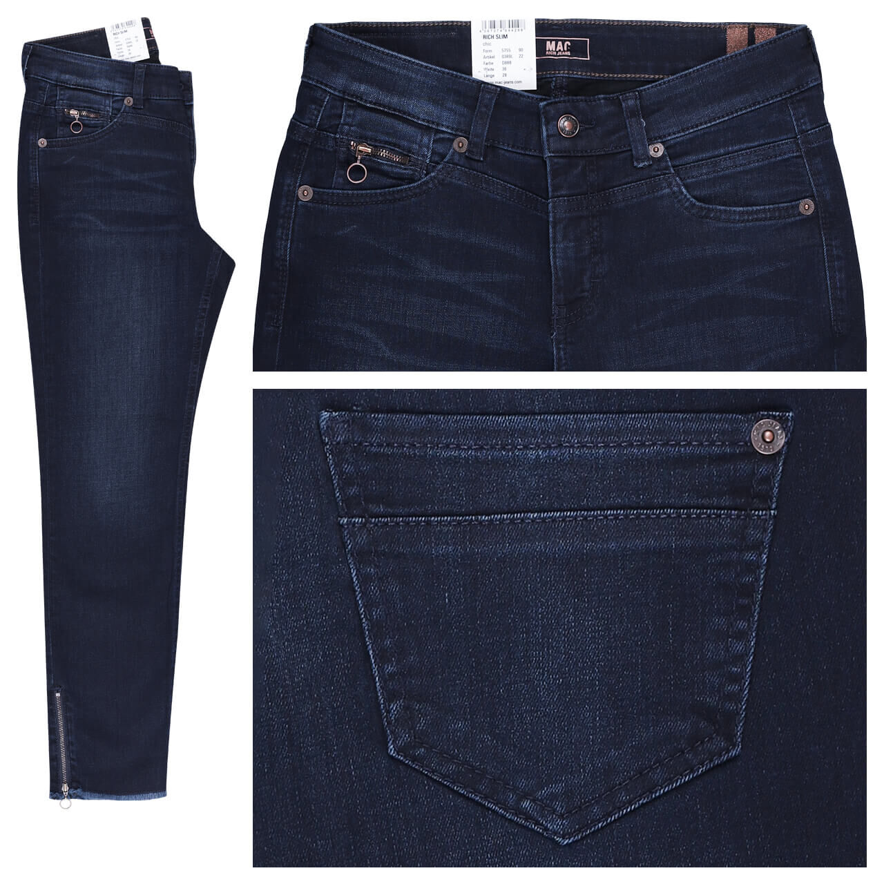 MAC Rich Slim 7/8 Jeans blue black fringe