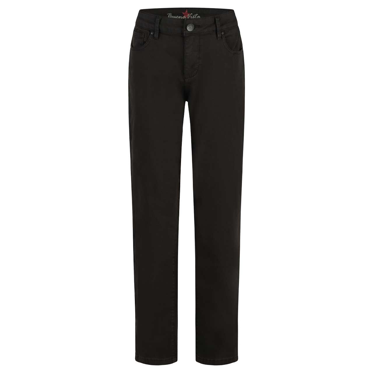 Damen Baumwollhose Stella-Zip Straight Stretch Twill von Buena Vista in Schwarz, Vorderansicht