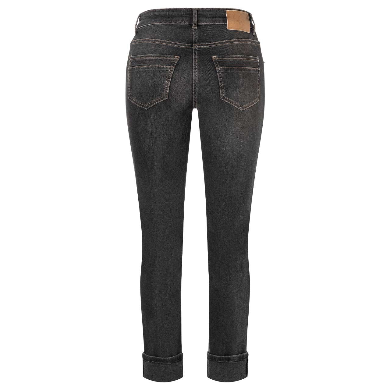 Stretch Damenjeans Rich Slim von MAC in Dunkelgrau angewaschen mit Destroyed-Effekten, Rückansicht
