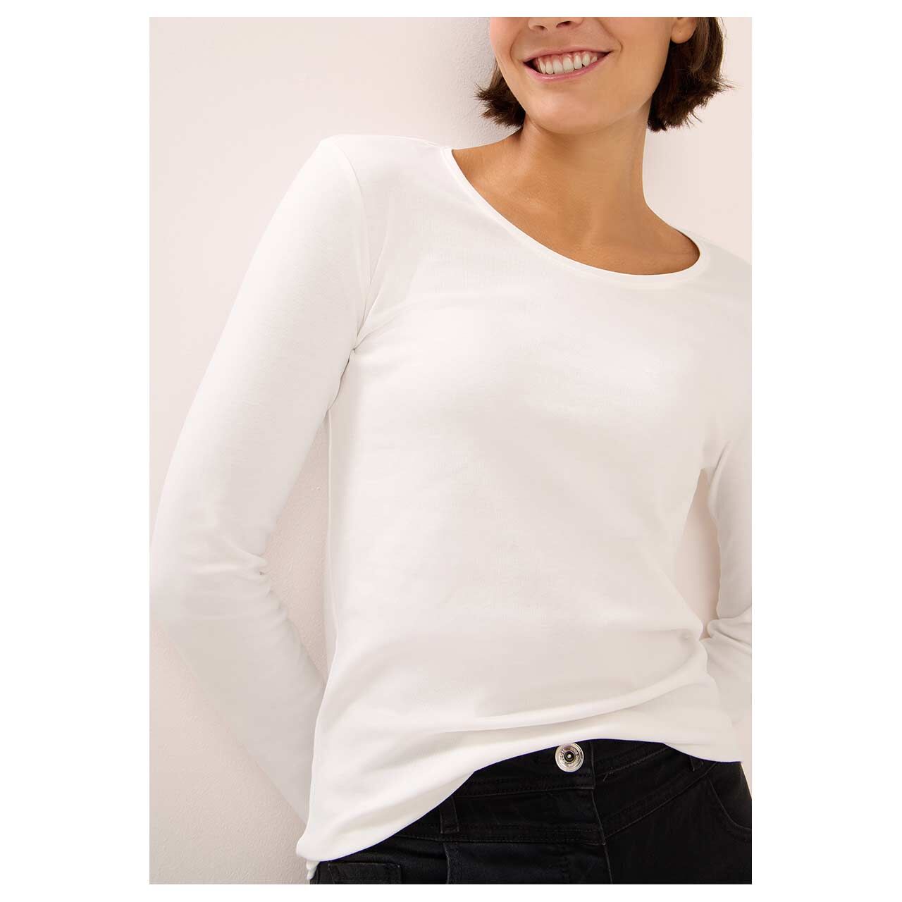 Damen Langarm Shirt Pia von Cecil in Cremeweiß, Vorderansicht am Model