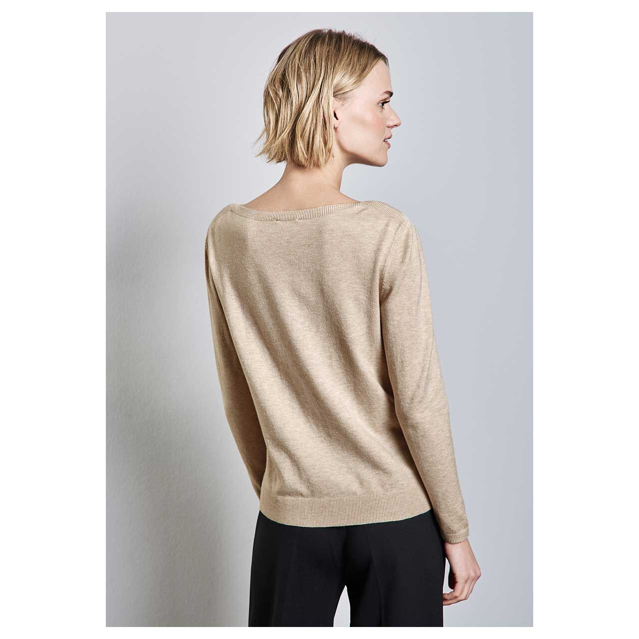 Street One Damen Pullover Cosy U-Boat Sweater sheer beige melange