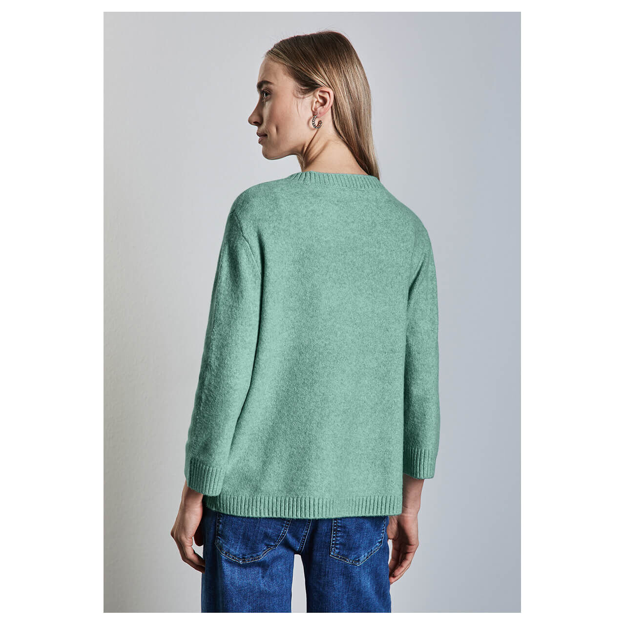 Street One Damen 3/4 Arm Pullover Cosy Round Neck Sweater sunlit green melange