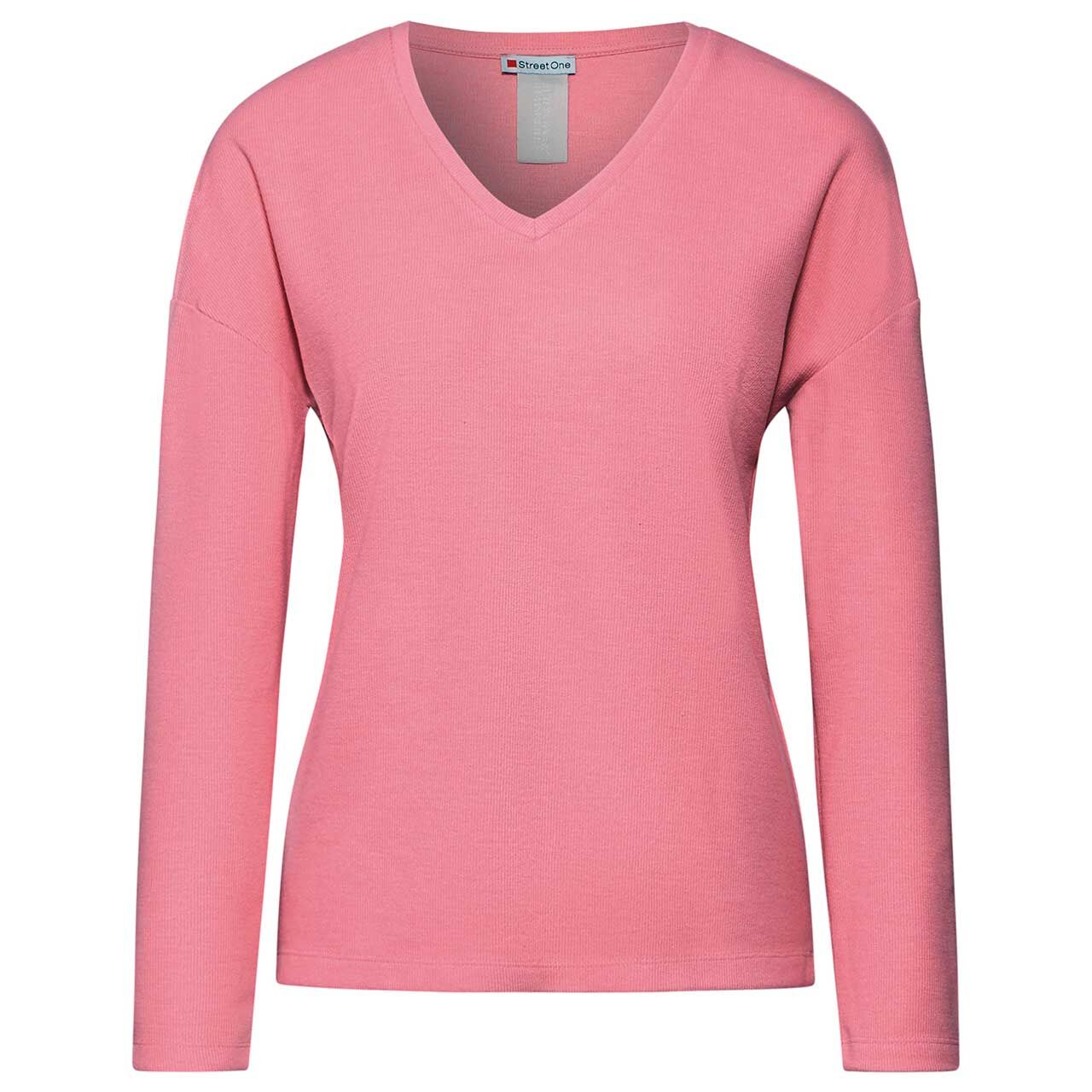 Street One Damen Langarm Shirt Cosy V-neck sugar coral melange