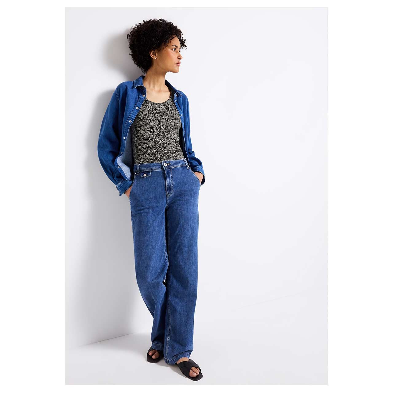 Street One Damen Top Printed Rib cotton cream