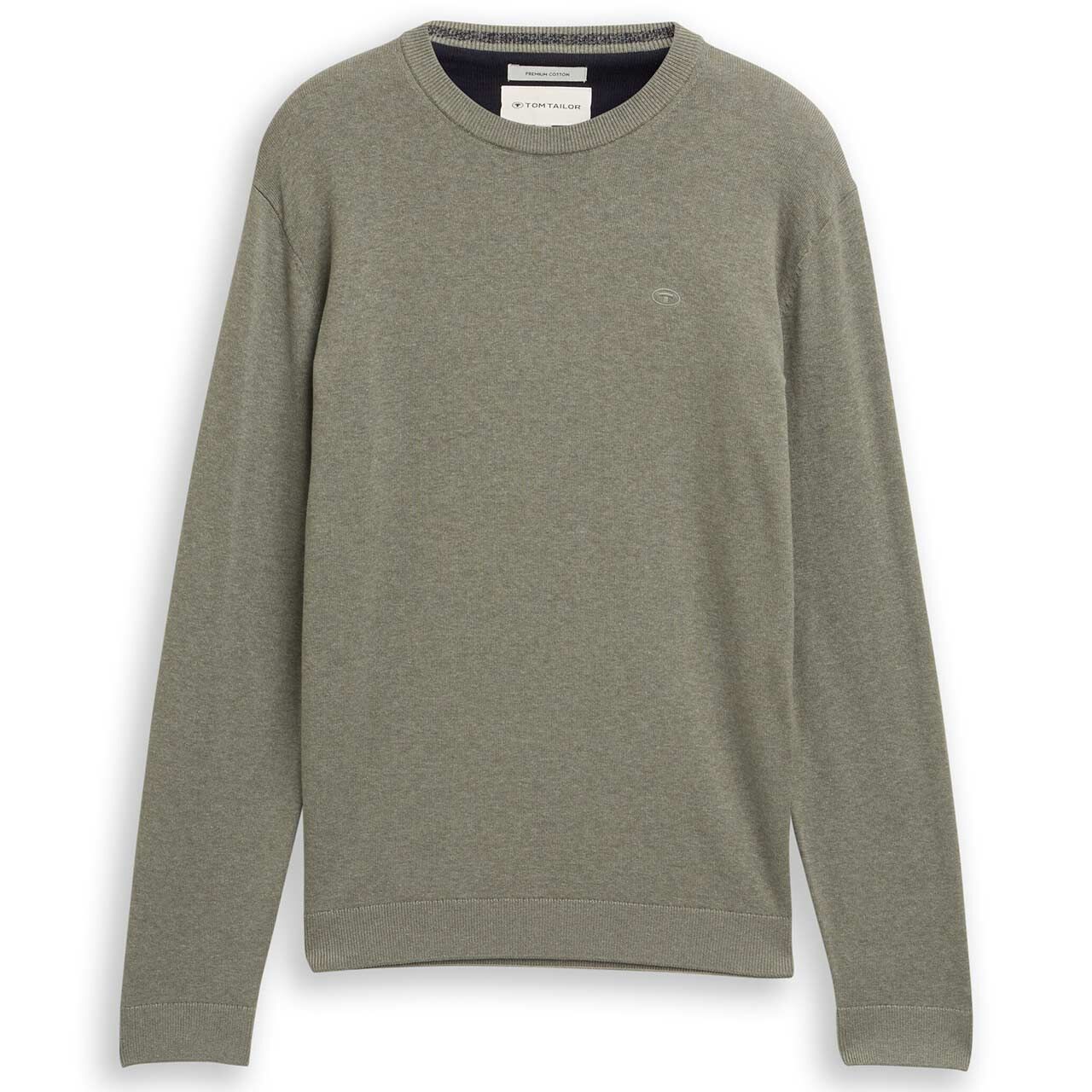 Tom Tailor Herren Pullover Basic Crewneck Knit greyish shadow olive melange