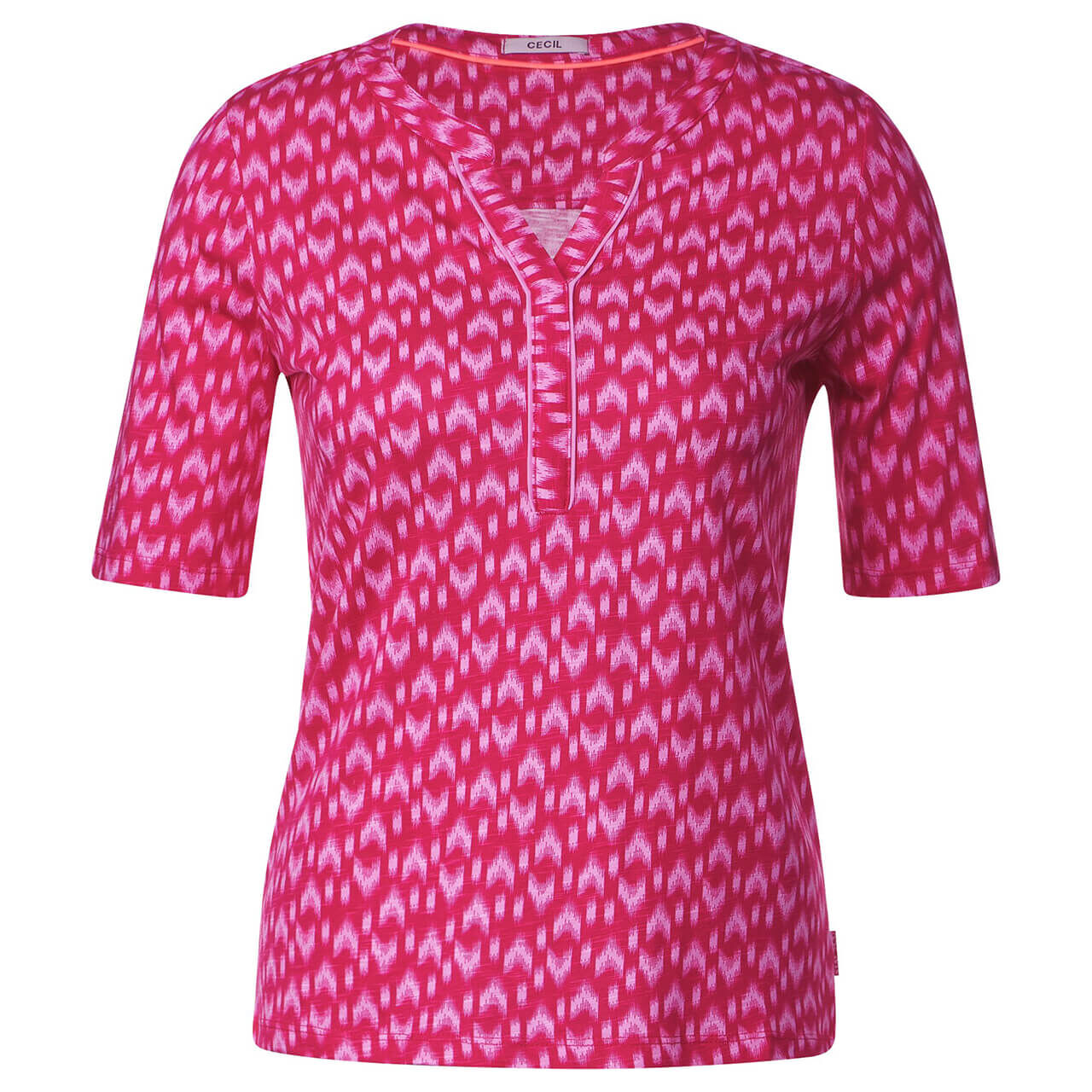 Cecil Damen T-Shirt Minimal Tunic Splitneck pink sorbet printed