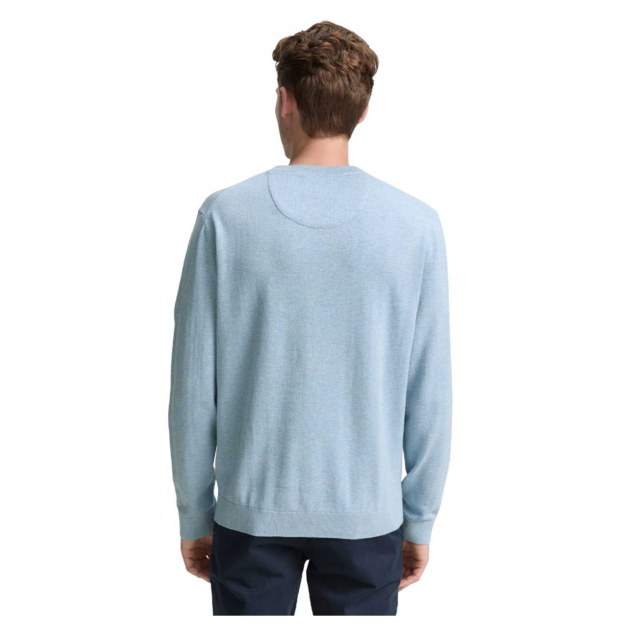 Herren Pullover Basic Crewneck Knit von Tom Tailor in Hellblau meliert, Rückansicht am Model