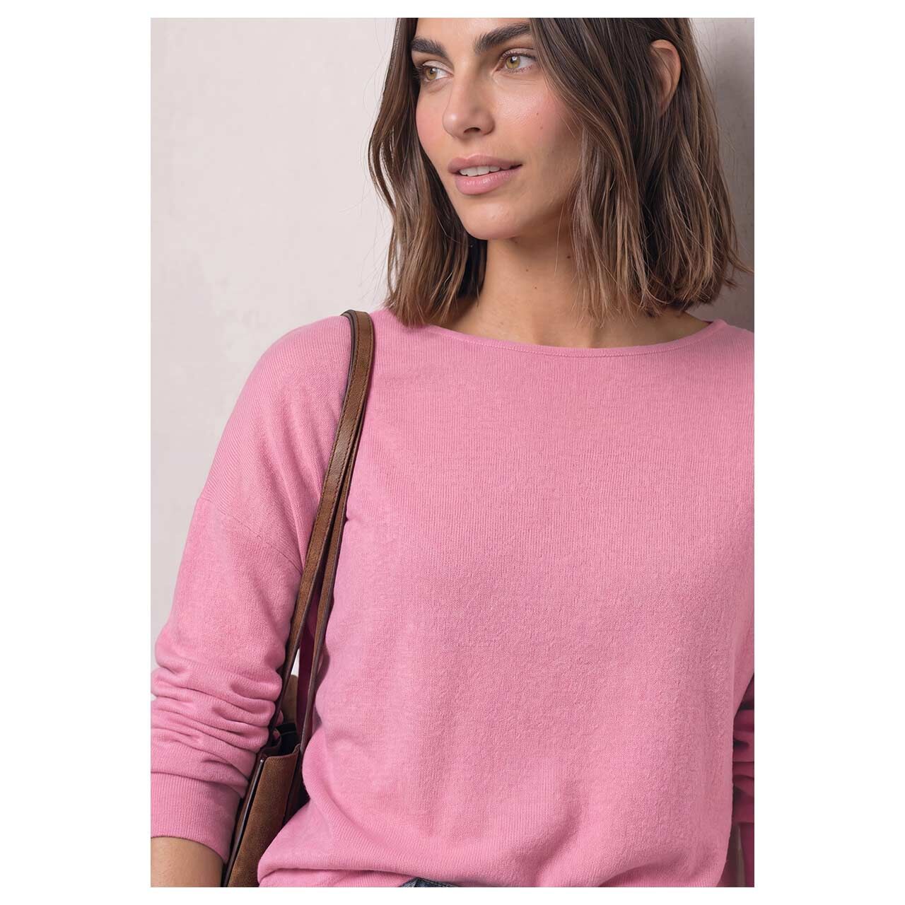 Damen Langarm Shirt Soft Bottom Cuff von Street One in Pink meliert, detaillierte Vorderansicht am Model