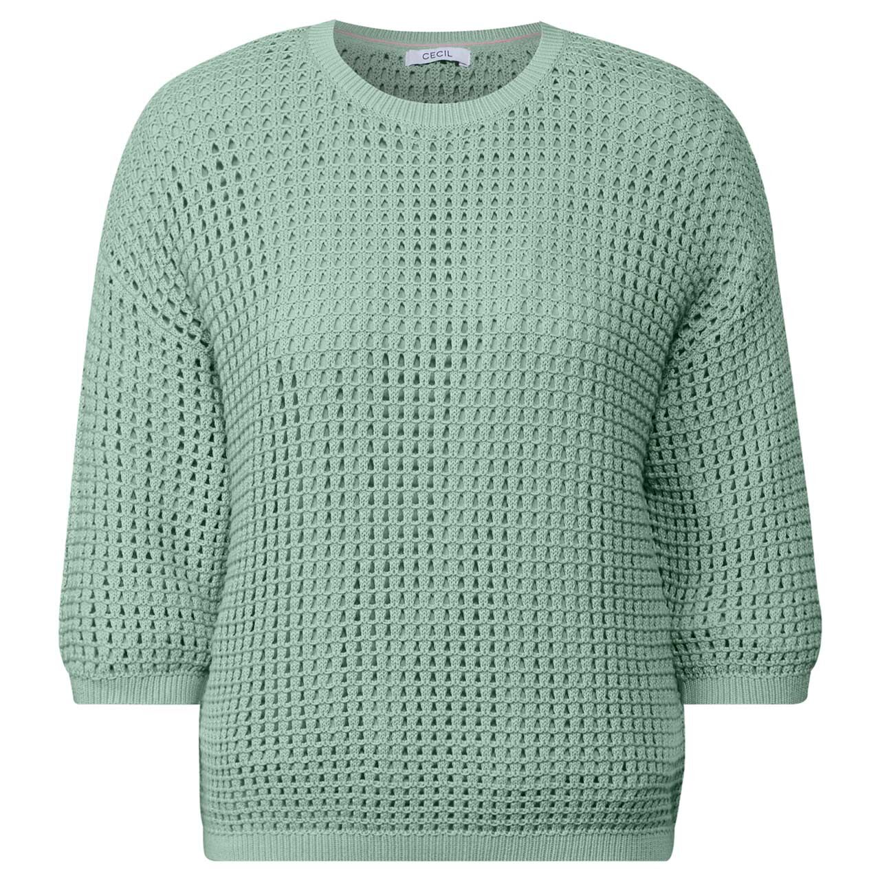 Cecil Damen 3/4 Arm Pullover Crochet Roundneck matcha green