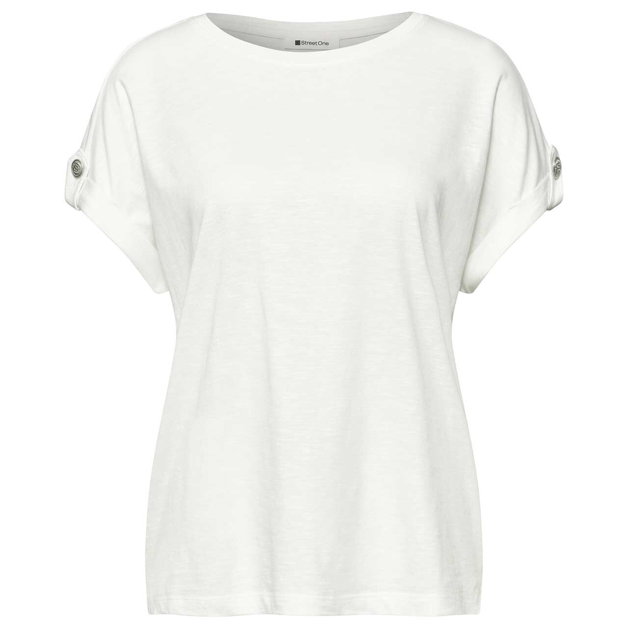 Street One Damen T-Shirt Basic Deco Buttons off white melange