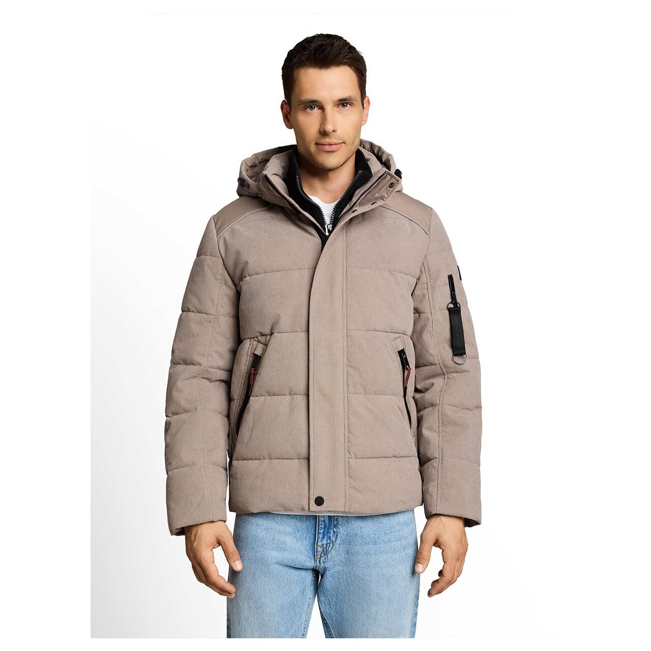 Herren Jacke Hooded Texture Mix Puffer Jacket von Tom Tailor in Hellbraun, Vorderansicht am Model