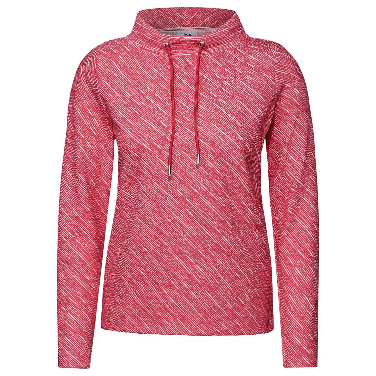 Cecil Damen Langarm Shirt Diagonal Structure Funnel Neck granita red