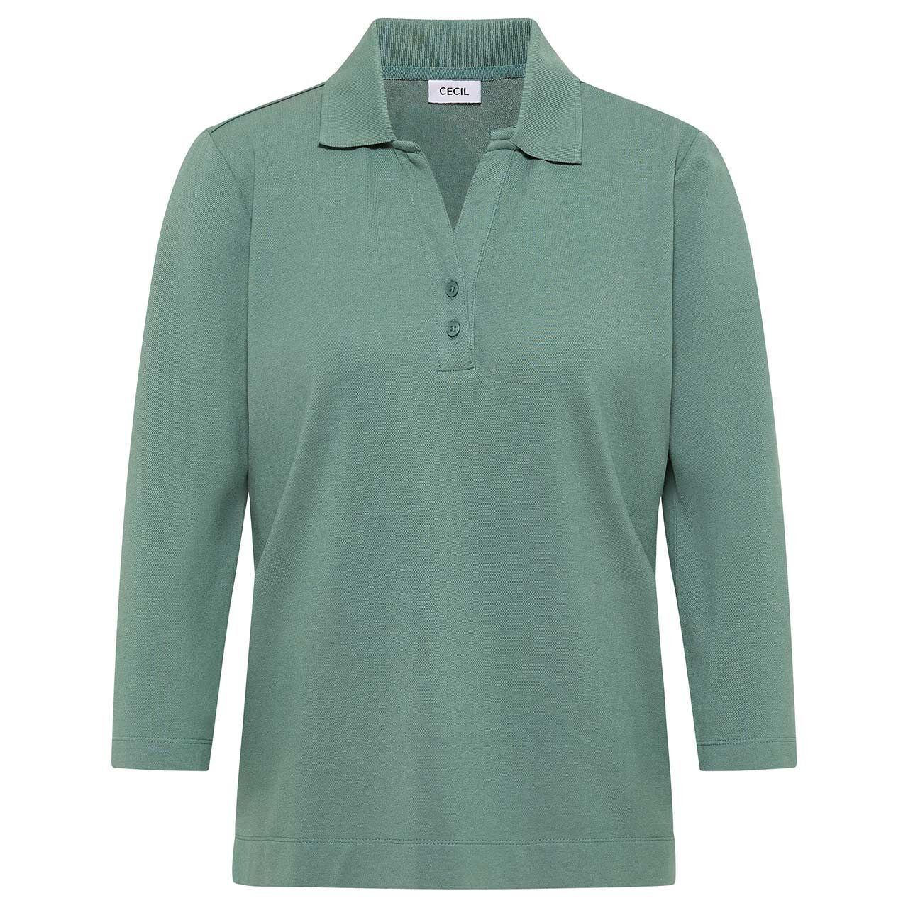 Damen 3/4 Arm Poloshirt Solid with buttons von Cecil in Grün mit der Farbnummer 16917, Vorderansicht