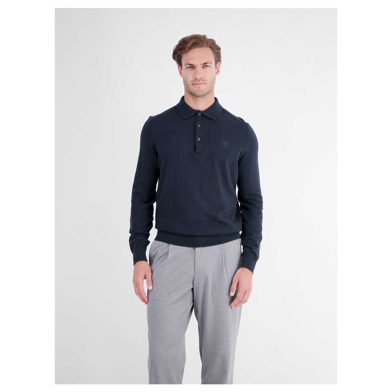 Lerros Herren Polo Pullover Knit in Dunkelblau, Vorderansicht am Model