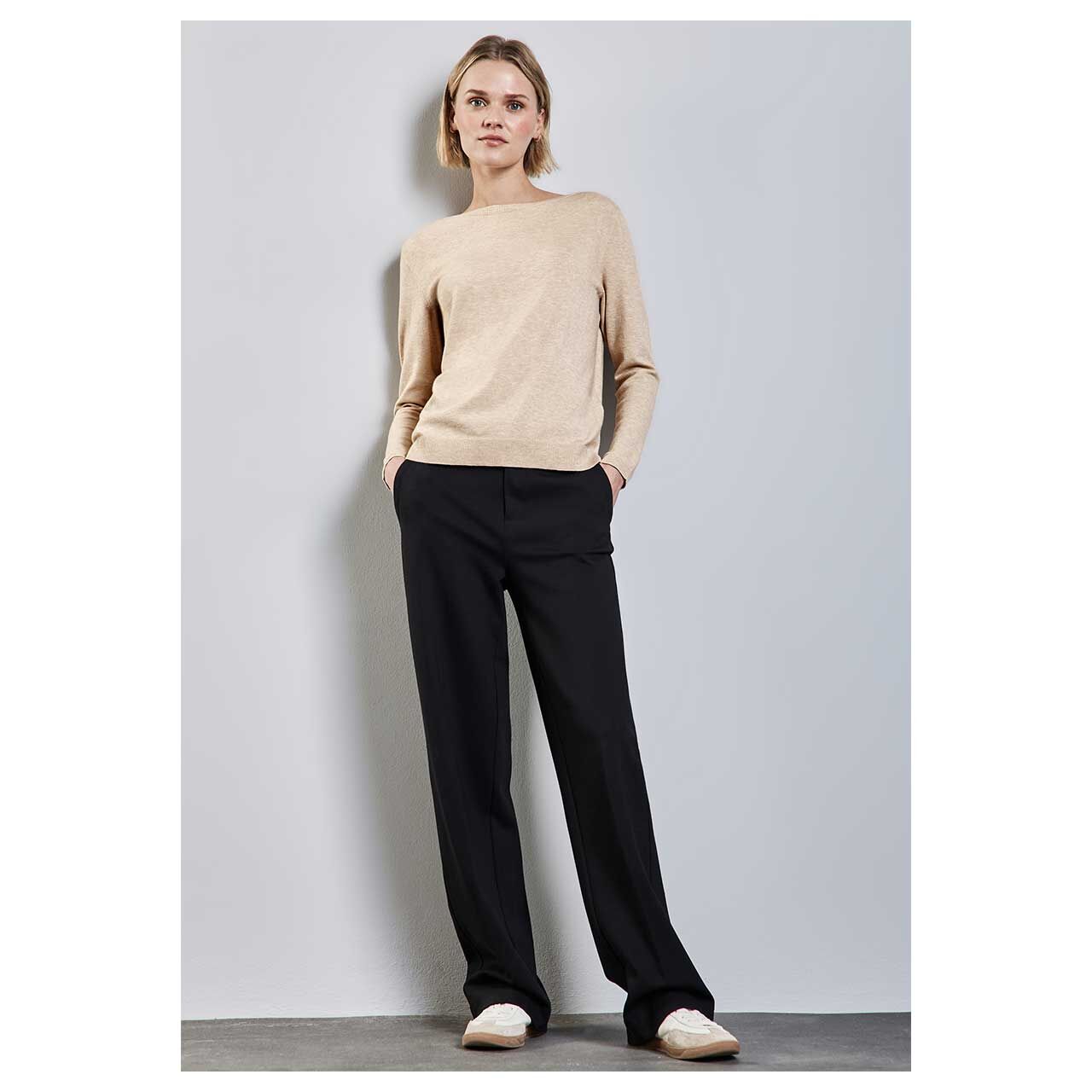 Street One Damen Pullover Cosy U-Boat Sweater sheer beige melange