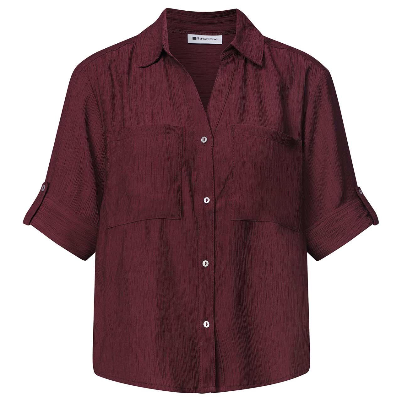 Street One Damen Kurzarm Bluse Buttoned Shirtcollar rustic rouge