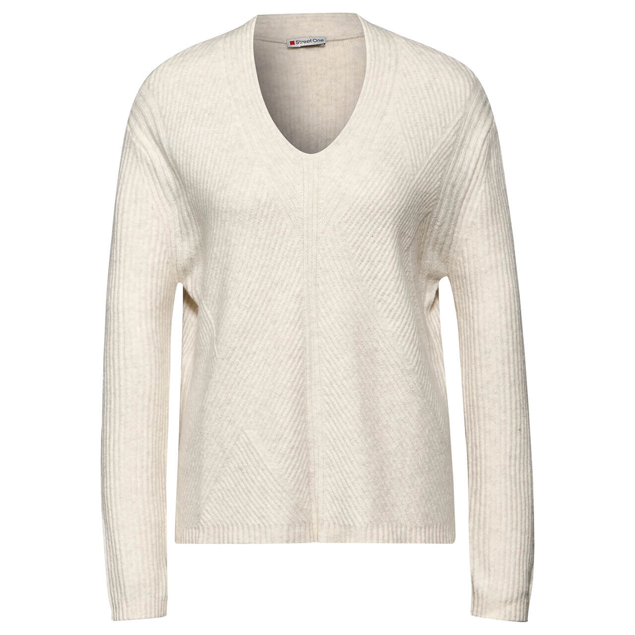 Street One Damen Pullover V-neck Basic Sweater oak beige melange