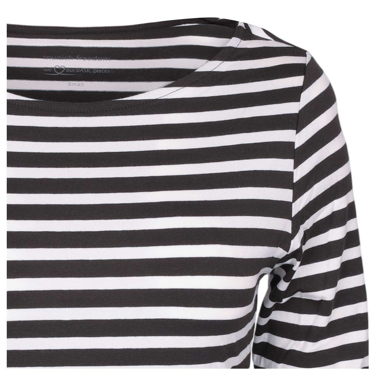 Damen 3/4 Arm Shirt von Munich Freedom in Braun gestreift, detaillierte Ansicht von vorn