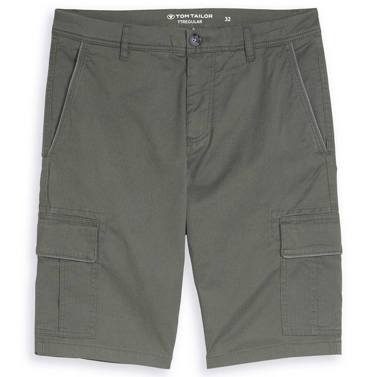 Stretch Herren Cargo Baumwoll Bermuda von Tom Tailor in Olivgrün mit Print, weitere Vorderansicht