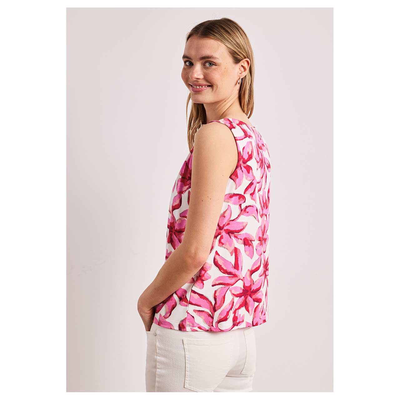 Damen Top Jersey von Street One in Weiß mit Print, Rückansicht am Model