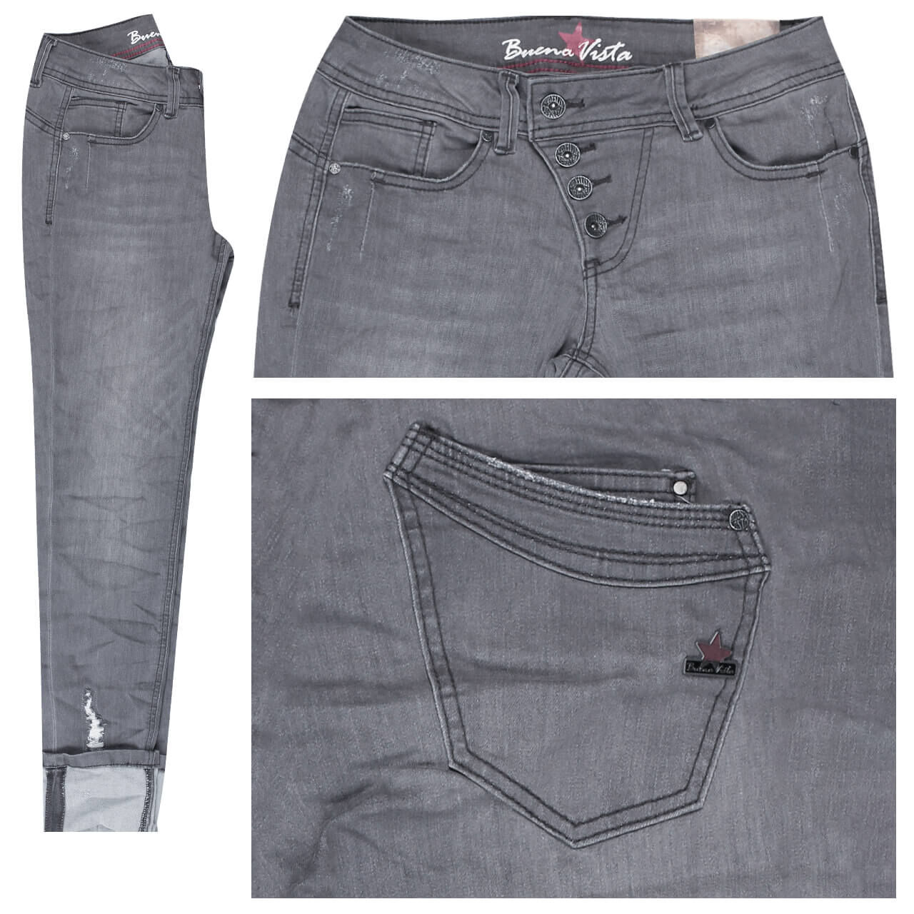 Buena Vista Jeans Malibu 7/8 Stretch Denim für Damen in Grau mit Destroyed-Effekten, FarbNr.: 2637