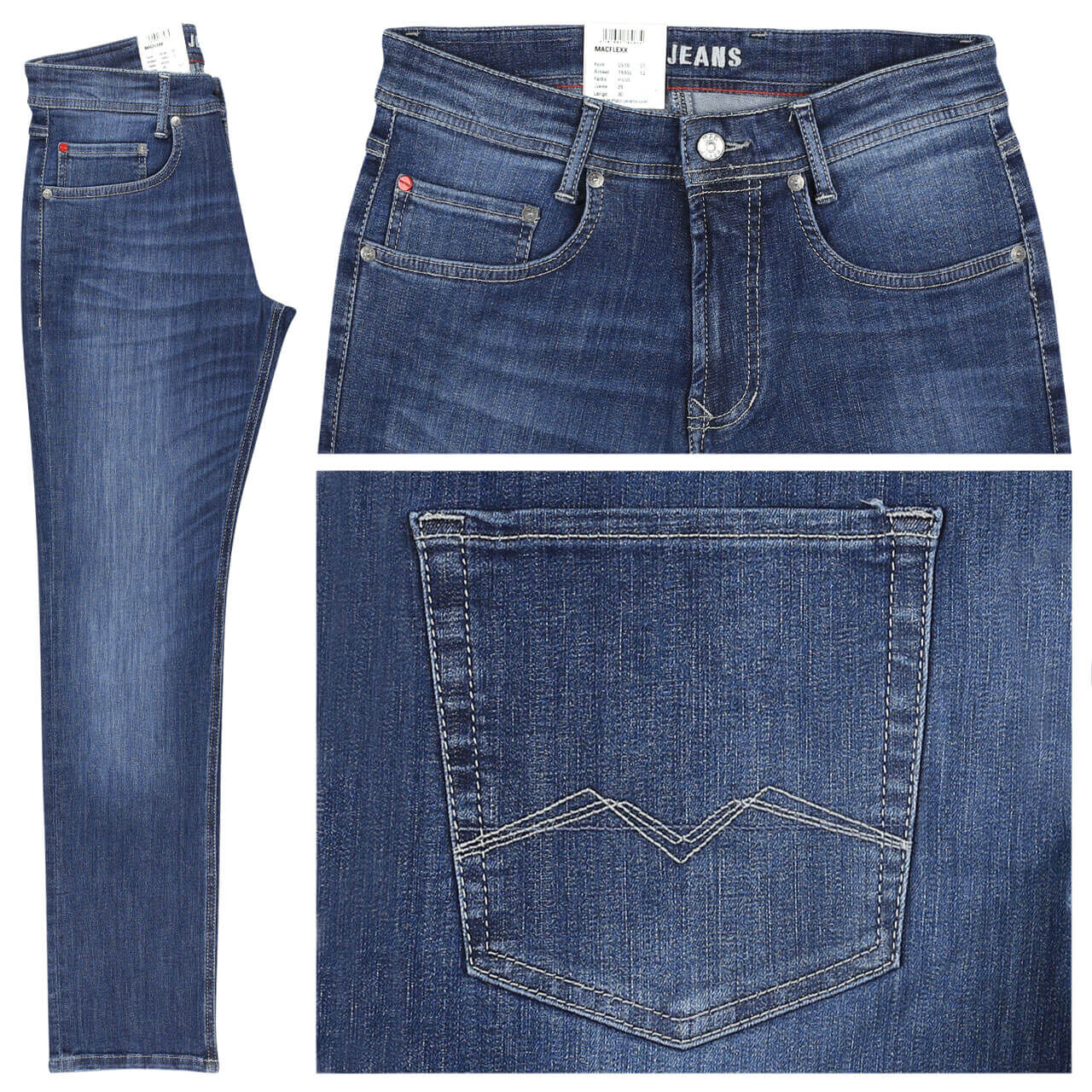 mac-jeans-macflexx-bluewashed-h559 Stretch Herrenjeans Flexx von MAC in Mittelblau verwaschen mit der Farbnummer H559, Vorderansicht