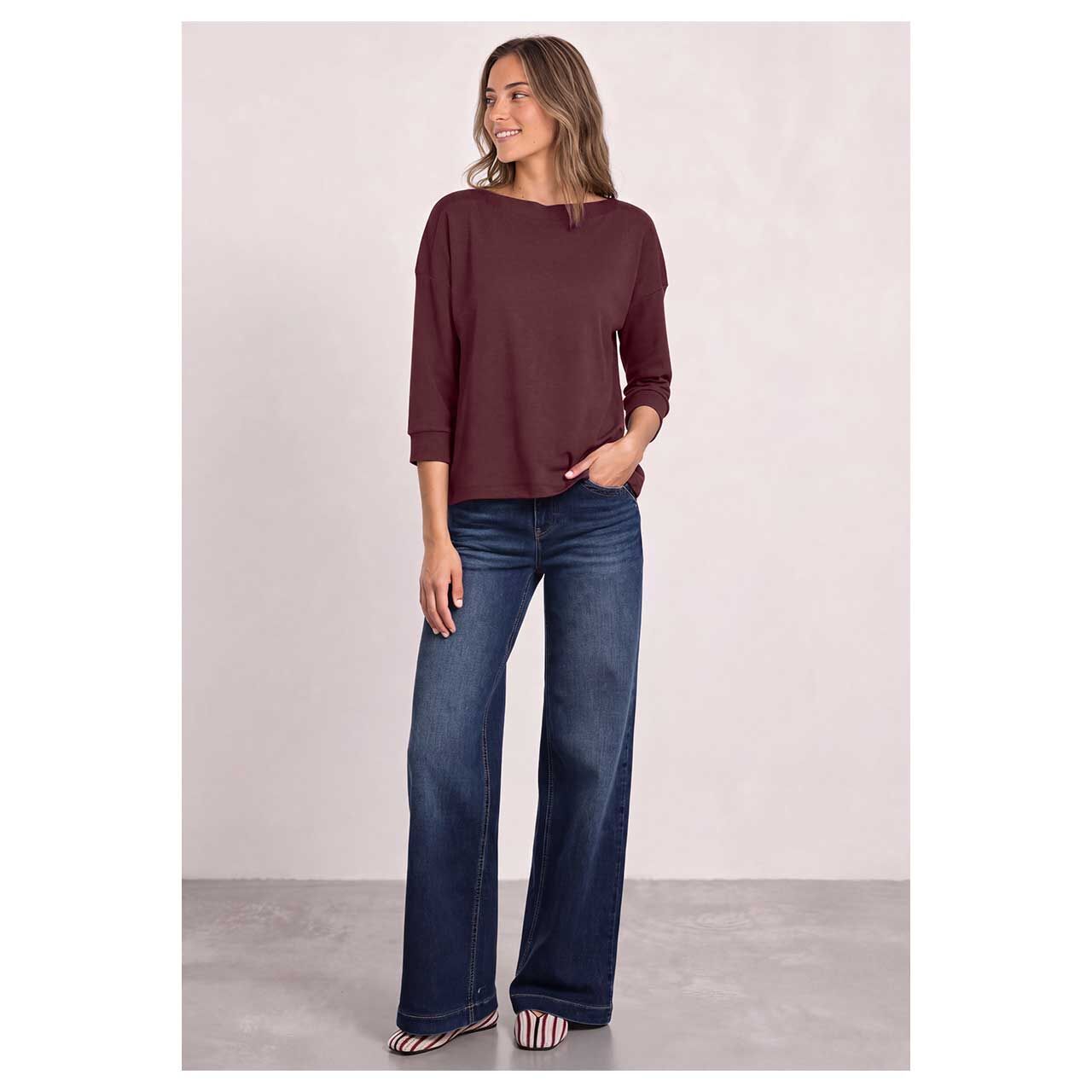 Street One Damen 3/4 Arm Shirt U-Boat Shirt in Lila, Ganzkörperansicht am Model