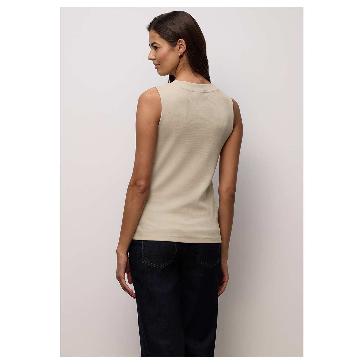 Damen Top Basic Rib von Street One in Beige, Rückansicht am Model