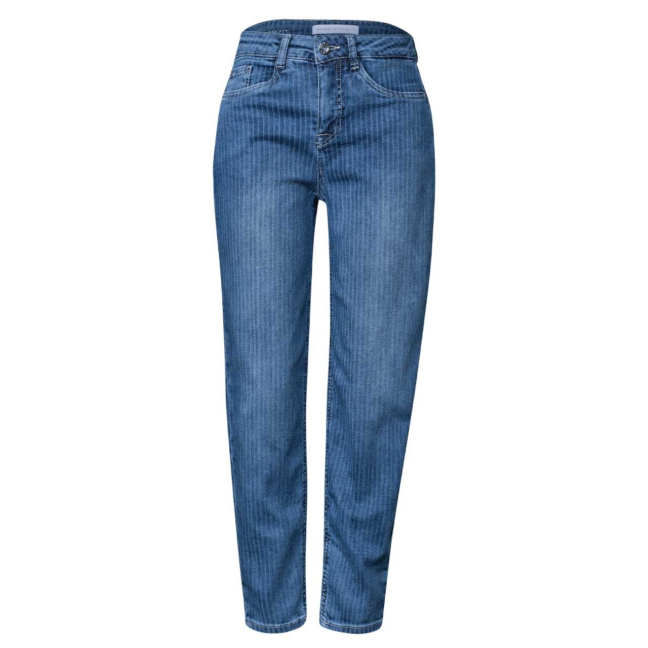 Street One Karlie Barrel Ankle Jeans mid blue stripe washed
